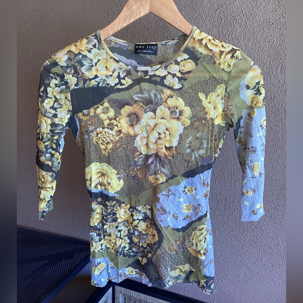 Vintage YTK Floral Mesh Stretchy Top